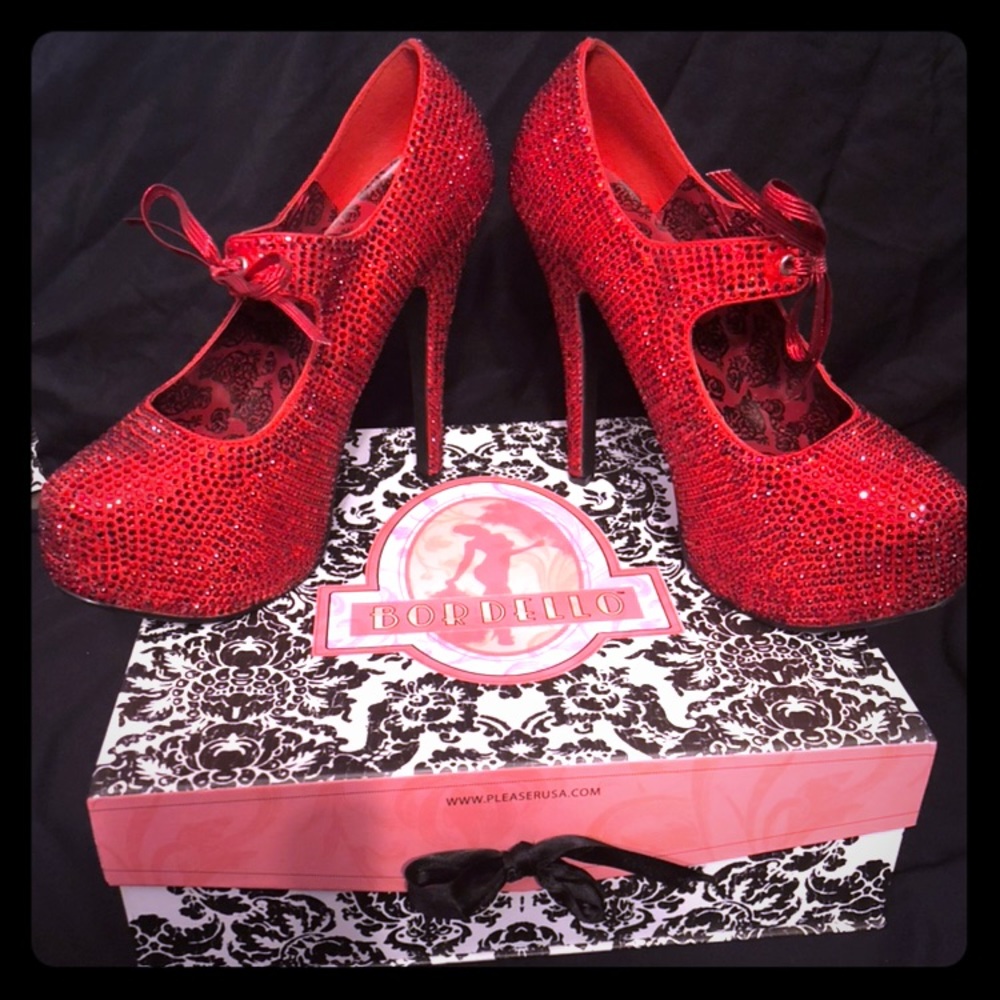 Pleaser Red Rhinestone Platform Heels❤️💎✨size 9